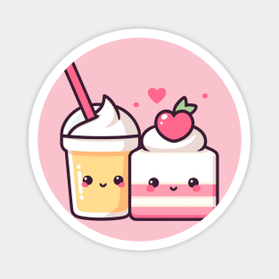 Kawaii Cute Strawberry Cake and Milkshake with a Heart | Design for Kawaii Couples Magnet